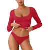imageREORIA Womens Long Sleeve Scoop Neck Shirts Slim Double Lined Fashion Layering Fall Basic Crop TopsRed