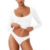 imageREORIA Womens Long Sleeve Scoop Neck Shirts Slim Double Lined Fashion Layering Fall Basic Crop TopsWhite