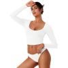 imageREORIA Womens Long Sleeve Scoop Neck Shirts Slim Double Lined Fashion Layering Fall Basic Crop TopsWhite