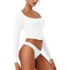 imageREORIA Womens Long Sleeve Scoop Neck Shirts Slim Double Lined Fashion Layering Fall Basic Crop TopsWhite
