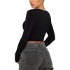 imageREORIA Womens Sexy Crew Neck Long Sleeve Basic Layering T Shirts Slim Fitted Lightweight Y2K Going Out Crop TopBlack