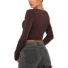 imageREORIA Womens Sexy Crew Neck Long Sleeve Basic Layering T Shirts Slim Fitted Lightweight Y2K Going Out Crop TopCocoa