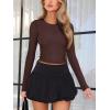 imageREORIA Womens Sexy Crew Neck Long Sleeve Basic Layering T Shirts Slim Fitted Lightweight Y2K Going Out Crop TopCocoa