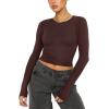 imageREORIA Womens Sexy Crew Neck Long Sleeve Basic Layering T Shirts Slim Fitted Lightweight Y2K Going Out Crop TopCocoa