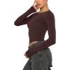 imageREORIA Womens Sexy Crew Neck Long Sleeve Basic Layering T Shirts Slim Fitted Lightweight Y2K Going Out Crop TopCocoa