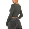 imageREORIA Womens Sexy Crew Neck Long Sleeve Basic Layering T Shirts Slim Fitted Lightweight Y2K Going Out Crop TopGrey Green
