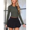 imageREORIA Womens Sexy Crew Neck Long Sleeve Basic Layering T Shirts Slim Fitted Lightweight Y2K Going Out Crop TopGrey Green