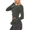 imageREORIA Womens Sexy Crew Neck Long Sleeve Basic Layering T Shirts Slim Fitted Lightweight Y2K Going Out Crop TopGrey Green