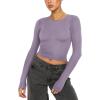 imageREORIA Womens Sexy Crew Neck Long Sleeve Basic Layering T Shirts Slim Fitted Lightweight Y2K Going Out Crop TopHazy Lilac