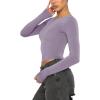 imageREORIA Womens Sexy Crew Neck Long Sleeve Basic Layering T Shirts Slim Fitted Lightweight Y2K Going Out Crop TopHazy Lilac