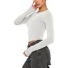 imageREORIA Womens Sexy Crew Neck Long Sleeve Basic Layering T Shirts Slim Fitted Lightweight Y2K Going Out Crop TopLight Grey