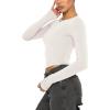 imageREORIA Womens Sexy Crew Neck Long Sleeve Basic Layering T Shirts Slim Fitted Lightweight Y2K Going Out Crop TopOffoffwhite