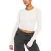 imageREORIA Womens Sexy Crew Neck Long Sleeve Basic Layering T Shirts Slim Fitted Lightweight Y2K Going Out Crop TopOffoffwhite
