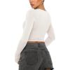 imageREORIA Womens Sexy Crew Neck Long Sleeve Basic Layering T Shirts Slim Fitted Lightweight Y2K Going Out Crop TopOffoffwhite