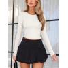imageREORIA Womens Sexy Crew Neck Long Sleeve Basic Layering T Shirts Slim Fitted Lightweight Y2K Going Out Crop TopOffoffwhite