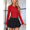 imageREORIA Womens Sexy Crew Neck Long Sleeve Basic Layering T Shirts Slim Fitted Lightweight Y2K Going Out Crop TopRed