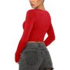 imageREORIA Womens Sexy Crew Neck Long Sleeve Basic Layering T Shirts Slim Fitted Lightweight Y2K Going Out Crop TopRed