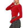 imageREORIA Womens Sexy Crew Neck Long Sleeve Basic Layering T Shirts Slim Fitted Lightweight Y2K Going Out Crop TopRed