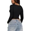 imageREORIA Womens Sexy VNeck Long Sleeve Shirts Double Lined Slim Fitted Trendy Lace Y2K Going Out Crop TopBlack