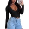 imageREORIA Womens Sexy VNeck Long Sleeve Shirts Double Lined Slim Fitted Trendy Lace Y2K Going Out Crop TopBlack