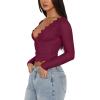 imageREORIA Womens Sexy VNeck Long Sleeve Shirts Double Lined Slim Fitted Trendy Lace Y2K Going Out Crop TopBurdundy