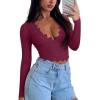 imageREORIA Womens Sexy VNeck Long Sleeve Shirts Double Lined Slim Fitted Trendy Lace Y2K Going Out Crop TopBurdundy