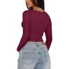 imageREORIA Womens Sexy VNeck Long Sleeve Shirts Double Lined Slim Fitted Trendy Lace Y2K Going Out Crop TopBurdundy