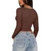 imageREORIA Womens Sexy VNeck Long Sleeve Shirts Double Lined Slim Fitted Trendy Lace Y2K Going Out Crop TopCoffee