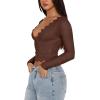 imageREORIA Womens Sexy VNeck Long Sleeve Shirts Double Lined Slim Fitted Trendy Lace Y2K Going Out Crop TopCoffee
