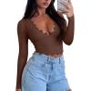 imageREORIA Womens Sexy VNeck Long Sleeve Shirts Double Lined Slim Fitted Trendy Lace Y2K Going Out Crop TopCoffee