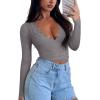 imageREORIA Womens Sexy VNeck Long Sleeve Shirts Double Lined Slim Fitted Trendy Lace Y2K Going Out Crop TopDeep Grey