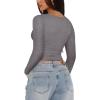 imageREORIA Womens Sexy VNeck Long Sleeve Shirts Double Lined Slim Fitted Trendy Lace Y2K Going Out Crop TopDeep Grey