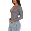 imageREORIA Womens Sexy VNeck Long Sleeve Shirts Double Lined Slim Fitted Trendy Lace Y2K Going Out Crop TopDeep Grey