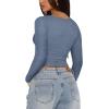 imageREORIA Womens Sexy VNeck Long Sleeve Shirts Double Lined Slim Fitted Trendy Lace Y2K Going Out Crop TopDove Blue