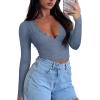 imageREORIA Womens Sexy VNeck Long Sleeve Shirts Double Lined Slim Fitted Trendy Lace Y2K Going Out Crop TopDove Blue