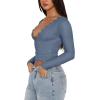 imageREORIA Womens Sexy VNeck Long Sleeve Shirts Double Lined Slim Fitted Trendy Lace Y2K Going Out Crop TopDove Blue