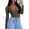 imageREORIA Womens Sexy VNeck Long Sleeve Shirts Double Lined Slim Fitted Trendy Lace Y2K Going Out Crop TopGrey Green