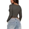 imageREORIA Womens Sexy VNeck Long Sleeve Shirts Double Lined Slim Fitted Trendy Lace Y2K Going Out Crop TopGrey Green