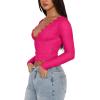 imageREORIA Womens Sexy VNeck Long Sleeve Shirts Double Lined Slim Fitted Trendy Lace Y2K Going Out Crop TopNeon Rose Red