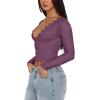 imageREORIA Womens Sexy VNeck Long Sleeve Shirts Double Lined Slim Fitted Trendy Lace Y2K Going Out Crop TopPurple