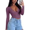 imageREORIA Womens Sexy VNeck Long Sleeve Shirts Double Lined Slim Fitted Trendy Lace Y2K Going Out Crop TopPurple