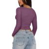 imageREORIA Womens Sexy VNeck Long Sleeve Shirts Double Lined Slim Fitted Trendy Lace Y2K Going Out Crop TopPurple