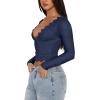 imageREORIA Womens Sexy VNeck Long Sleeve Shirts Double Lined Slim Fitted Trendy Lace Y2K Going Out Crop TopStarry Blue