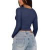 imageREORIA Womens Sexy VNeck Long Sleeve Shirts Double Lined Slim Fitted Trendy Lace Y2K Going Out Crop TopStarry Blue