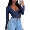 imageREORIA Womens Sexy VNeck Long Sleeve Shirts Double Lined Slim Fitted Trendy Lace Y2K Going Out Crop TopStarry Blue