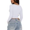 imageREORIA Womens Sexy VNeck Long Sleeve Shirts Double Lined Slim Fitted Trendy Lace Y2K Going Out Crop TopWhite