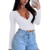 imageREORIA Womens Sexy VNeck Long Sleeve Shirts Double Lined Slim Fitted Trendy Lace Y2K Going Out Crop TopWhite