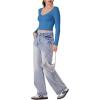 imageREORIA Womens V Neck Long Sleeve Slim Fitted Crop Tops Soft Layering Basic Shirt 2024 Fall Going Out TopBlue