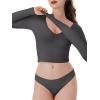 imageREORIA Womens V Neck Long Sleeve Slim Fitted Crop Tops Soft Layering Basic Shirt 2024 Fall Going Out TopDeep Grey