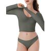 imageREORIA Womens V Neck Long Sleeve Slim Fitted Crop Tops Soft Layering Basic Shirt 2024 Fall Going Out TopGrey Green